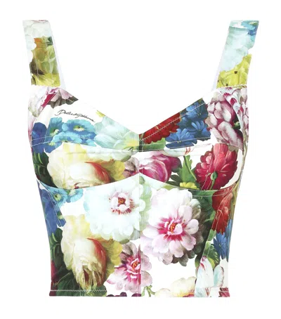 Dolce & Gabbana White Polka Silk Corset Bustier Top In Fiore Notturno F.bco