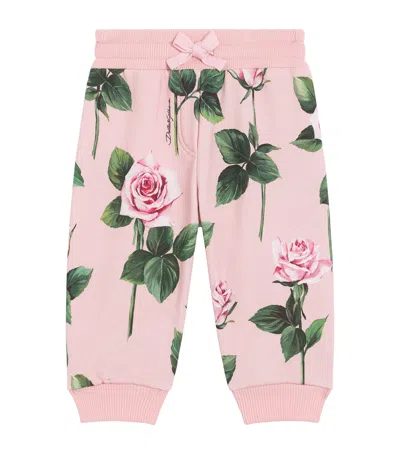 Dolce & Gabbana Kids' Cotton Floral Sweatpants In Pink