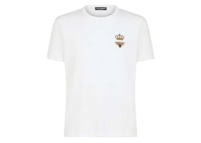 Pre-owned Dolce & Gabbana Cotton French Wire Embellishment T-shirt In White