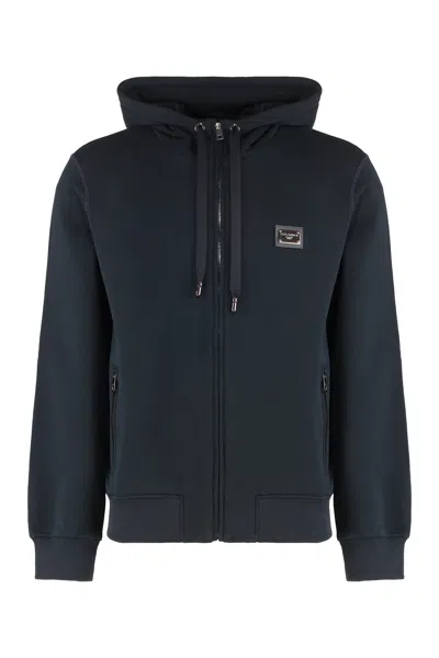 Dolce & Gabbana Cotton Full Zip Hoodie In Blue