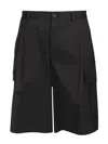 Dolce & Gabbana Black Bermuda Shorts With Pockets In Linen Man