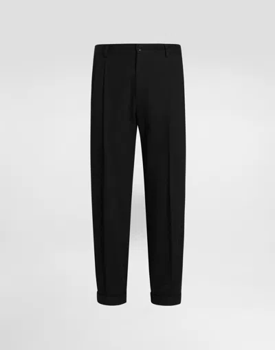 Dolce & Gabbana Cotton Gabardine Pants With Double Darts In Black