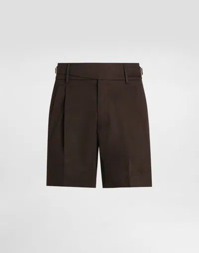 Dolce & Gabbana Cotton Gabardine Shorts With Double Darts In Brown