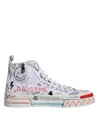Dolce & Gabbana White Cotton Graffiti High Top Sneaker Shoes In White