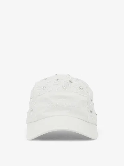 Dolce & Gabbana Cotton Hat With All-over Floral Embroidery In White
