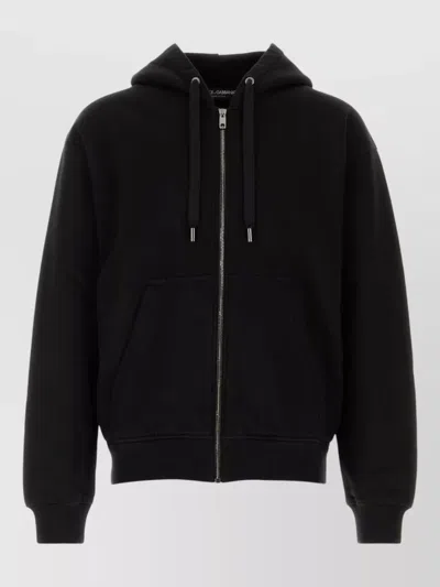 Dolce & Gabbana Cotton Hooded Sweatshirt Kangaroo Pocket Design In Black