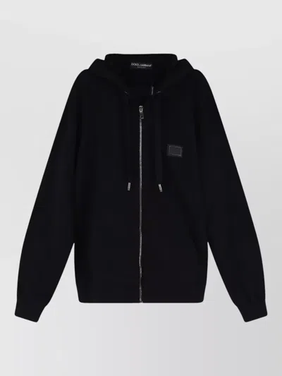 Dolce & Gabbana Cotton Hooded Sweatshirt Metal Logo Patch In Animal Print