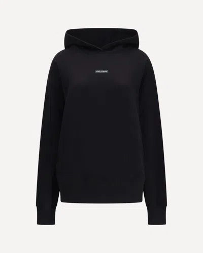 Dolce & Gabbana Cotton Hooded Sweatshirt With Logo Patch In Black
