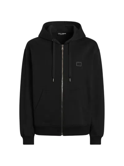Dolce & Gabbana Cotton Hooded Sweatshirt Metal Logo Patch In Animal Print