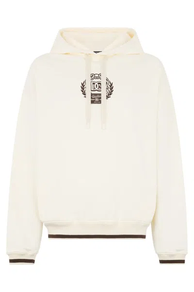 Dolce & Gabbana Logo-embroidered Ribbed-cuff Hoodie In Neutral
