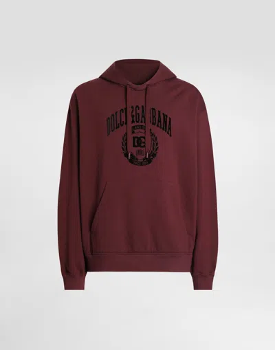 Dolce & Gabbana Cotton Hoodie With Logo In Bordeaux