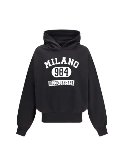 Dolce & Gabbana Cotton Hoodie With Print In Black