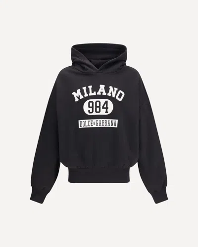 Dolce & Gabbana Cotton Hoodie With Print In Black