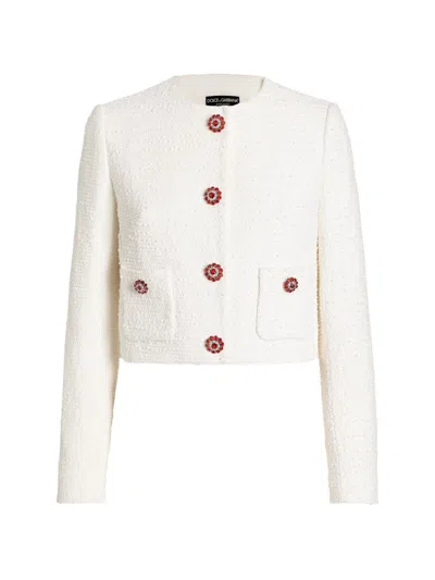 Dolce & Gabbana Women White Textured Round Neck Blazer