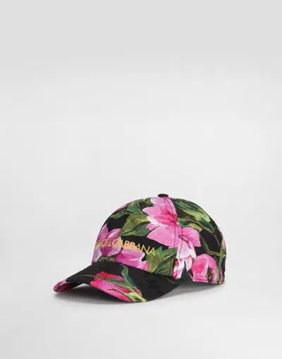 Dolce & Gabbana Cotton Jacquard Baseball Cap With A Peony Print And Dolce&gabbana Logo Embroidery