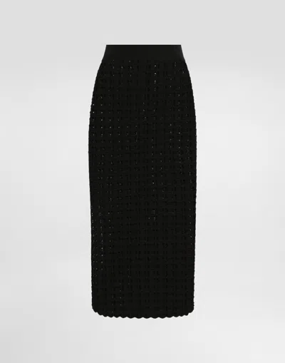 Dolce & Gabbana Cotton Jacquard Palazzo Pants With Floral Print In Black