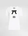 Dolce & Gabbana White T-shirt With Bow On The Front And Dg Logo In Bianco Ottico
