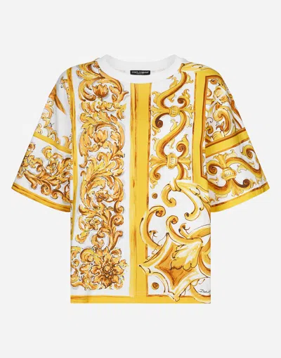 Dolce & Gabbana Majolica-print Cotton T-shirt In Yellow