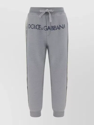 Dolce & Gabbana Cotton Jogger Sweatpants Side Stripe In Gray