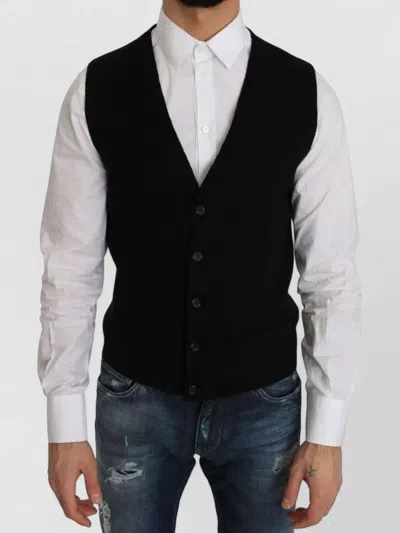 Dolce & Gabbana Cotton Knit Vest V Neck Men In Black
