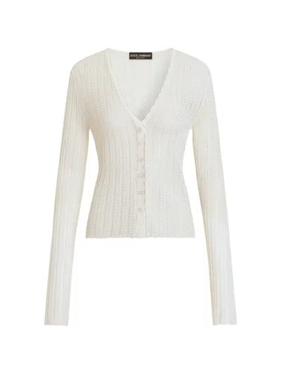 Dolce & Gabbana Cotton Lace-knit Cardigan In White