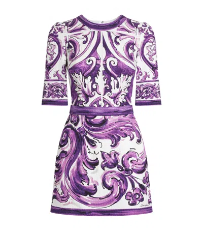 DOLCE & GABBANA COTTON-LINEN-BLEND MAJOLICA-PRINT MINI DRESS