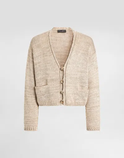 Dolce & Gabbana Cotton-linen Cardigan In Nude