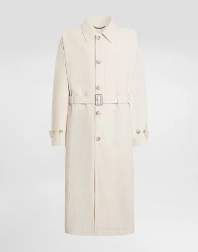 Dolce & Gabbana Cotton-linen Trench Coat With Buttons In Neutral