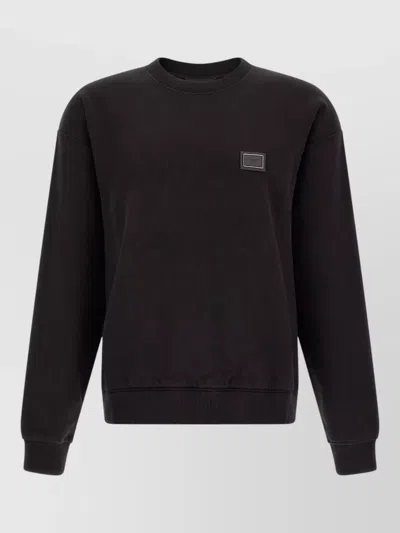 Dolce & Gabbana Cotton Logo Plaque Sweatshirt In Brown