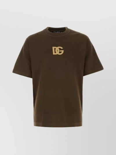Dolce & Gabbana Cotton Logo Print Round Neck T-shirt In Brown