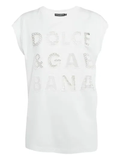 Pre-owned Dolce & Gabbana Cotton Logo T-shirt In White