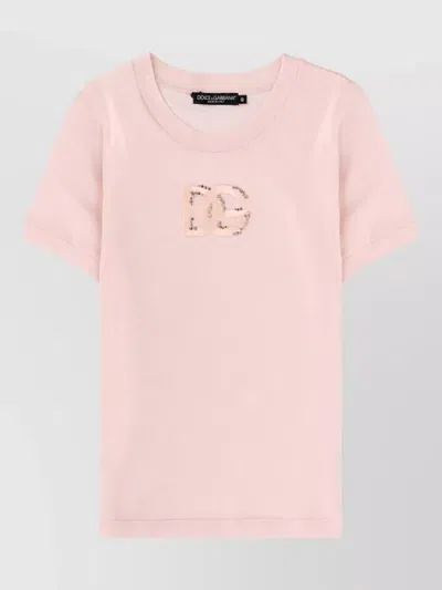 Dolce & Gabbana Cotton Logo-embroidered T-shirt In Pink