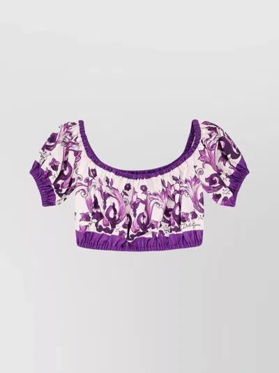 Dolce & Gabbana Cotton Maiolica Print Top In Purple
