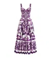 Dolce & Gabbana Women Violet Long Dress With Sweetheart Neckline And All-over Geometric Print In Cot In Purple
