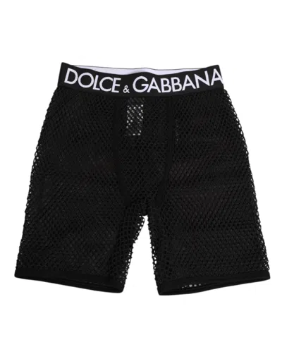 Dolce & Gabbana Cotton Mesh Logo Shorts In Black