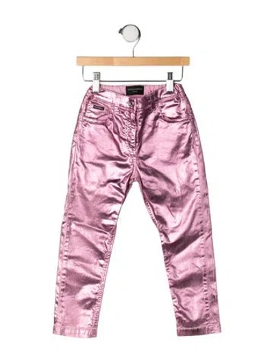 Pre-owned Dolce & Gabbana Babies' Cotton Metallic Five Pocket Jeans In Metallic/pink
