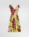 Dolce & Gabbana Cotton Midi Dress With Bouquet Print And Tie Details In Print