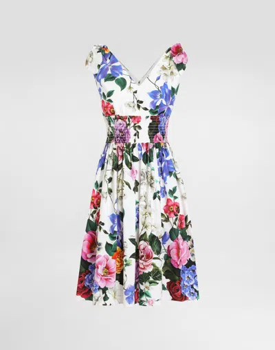 DOLCE & GABBANA COTTON MIDI DRESS WITH FLORAL PRINT AND TIE DETAILS