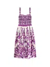 Dolce & Gabbana Women Cotton Midi Dress With Maiolica Print In Purple