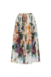 Dolce & Gabbana Flower Bouquet Pleated Popeline Midi Skirt In Multi