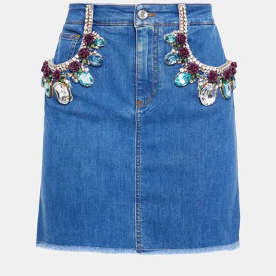 Pre-owned Dolce & Gabbana Cotton Mini Skirt 40 In Blue