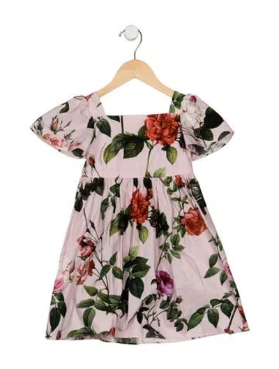 Pre-owned Dolce & Gabbana Babies' Cotton Pink And Multicolor Floral Patterned Short Sleeve Dress With Zip Closure