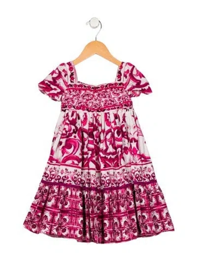 Pre-owned Dolce & Gabbana Babies' Cotton Pink Patterned Dress With Short Sleeves