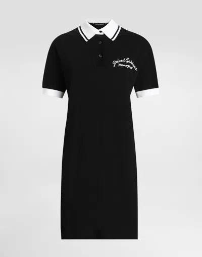 Dolce & Gabbana Cotton Piqué Dress With Dg Logo Embroidery In Black