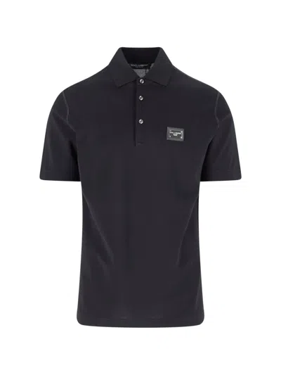 Dolce & Gabbana Cotton Piqué Logo Polo In Black