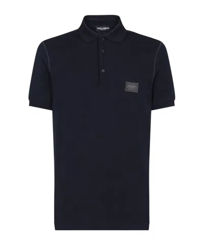 Dolce & Gabbana Cotton Pique Polo Shirt In Blue