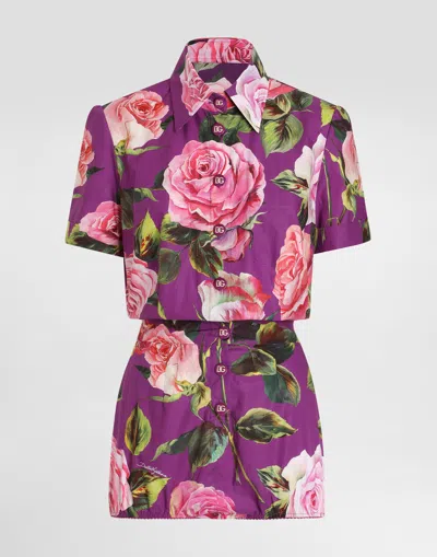 DOLCE & GABBANA COTTON PLAYSUIT WITH ROSE PRINT
