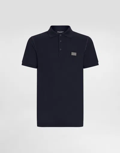 Dolce & Gabbana Polo Shirt With Applique In Blue