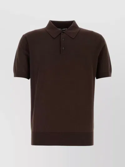 Dolce & Gabbana Cotton Polo Shirt Collar Ribbed Cuffs Hem In Brown