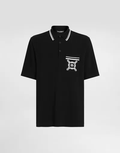 Dolce & Gabbana Cotton Polo-shirt With Bandanna-print Details In Black